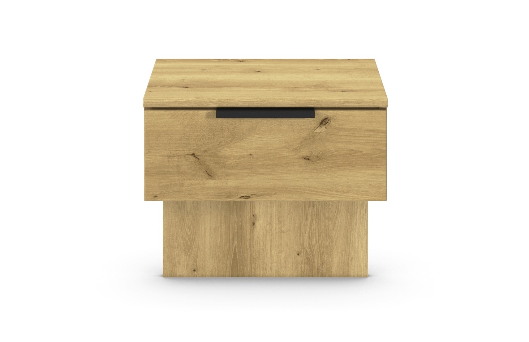 brauner Hängenachttisch mit einer Schublade und schwarzem Griff vor weißem Hintergrund
