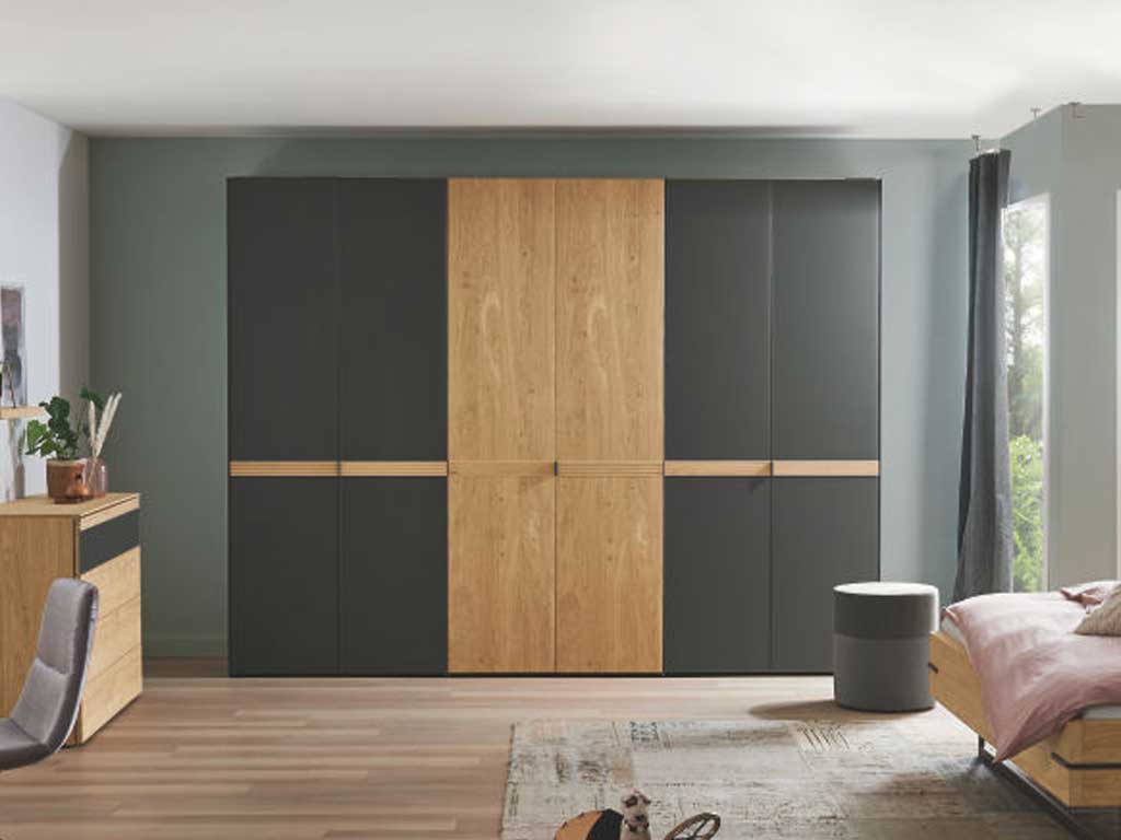 hülsta. Tantum | Kleiderschrank mit Drehtüren | B: 302 cm | anthrazit/Eiche natura