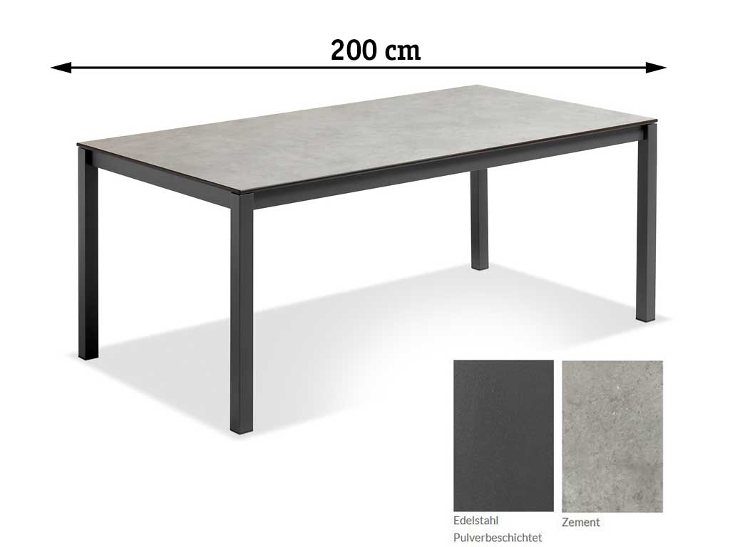 Niehoff Garden. Velina | G173 | Tisch | 200 x 95 cm | Edelstahl anthrazit/HPL Zement
