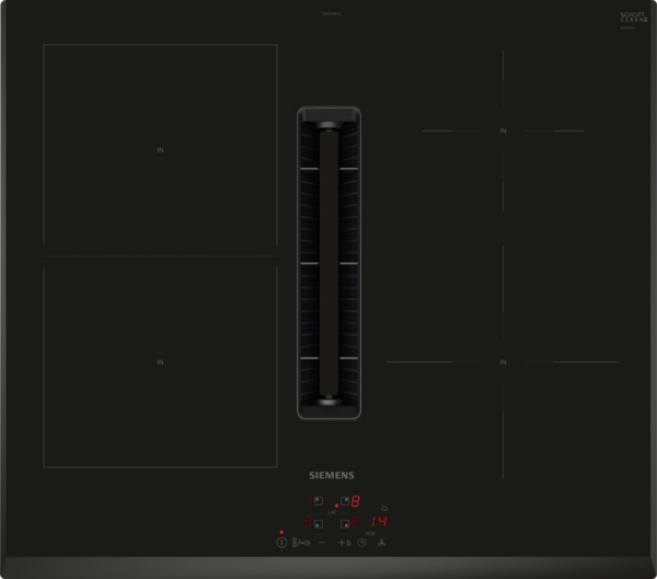 Siemens powerLine - Induktionkochfeld mit integriertem Dunstabzug iQ300 (60 cm) | Rahmenlos aufliegend | ED651BS16E Modernes Induktionskochfeld mit zentralem Dunstabzug für effizientes Kochen
