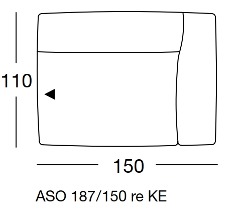 freistil Rolf Benz 187 - Anreihsofa rechts | B: 150 cm | ASO 187/150re KE Maßzeichnung eines Sofaelements vor weißem Hintergrund freistil Rolf Benz 187