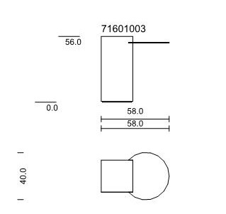 Technische Zeichnung mit Bemaßung 58x56x40 mm, Artikelnummer 71601003