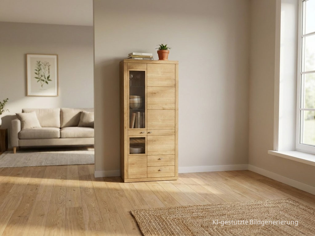 Wöstmann Aurum - Vitrinenschrank mit Schubladen | Type 5983/5984 | B: 92,2 cm | Wildeiche massiv