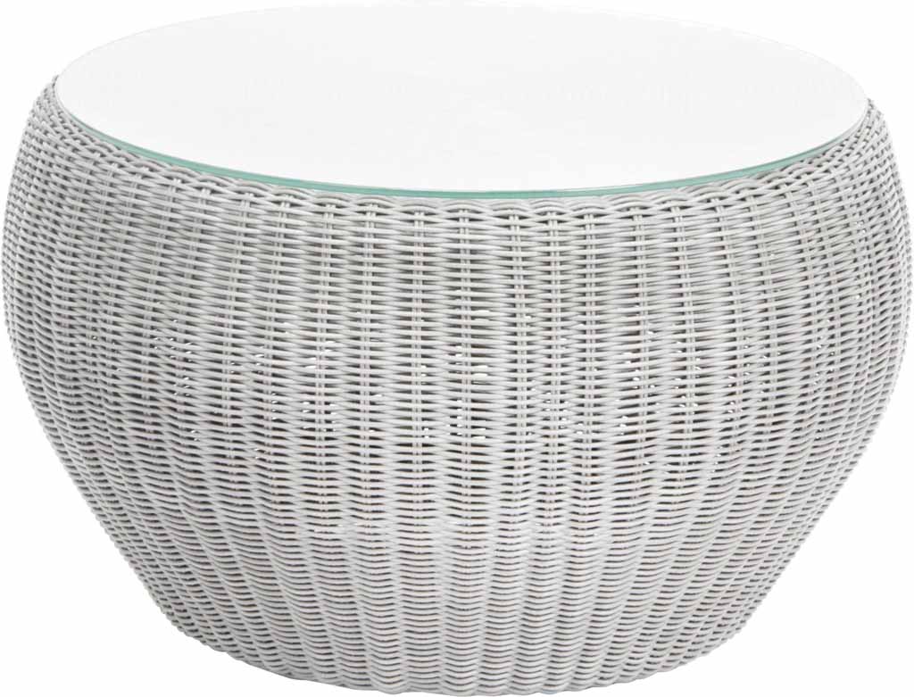 Stern. Anny | Beistelltisch / Hocker | Geflecht Vintage weiß / Sitzkissen seidengrau
