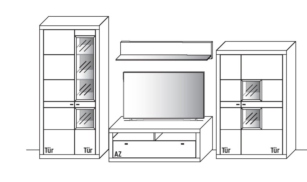 Illustration einer Wohnwand vor weißem Hintergrund