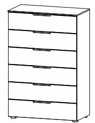 Illustration einer Kommode mit sechs Schubladen vor weißem Hintergrund