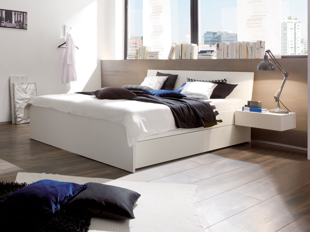 Hasena - Function Stauraumbett Spazio  | Kopfteil Varus | Lack weiss | alle Größen konfigurierbar