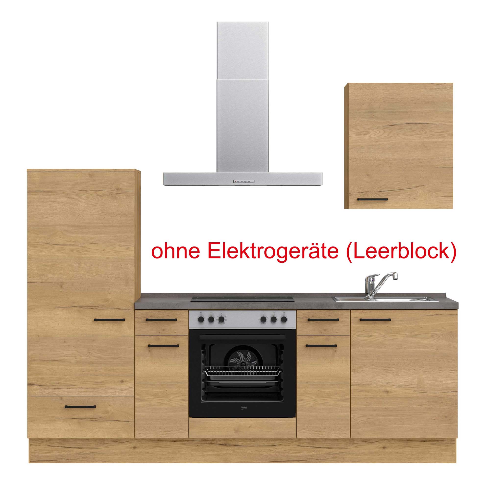 küchenzeile braun, grau mit Backofen, Herd, Dunstabzugshaube, Waschbecken, Armatur mit Hinweistext ohne Elektrogeräte (Leerblock) nobilia structura