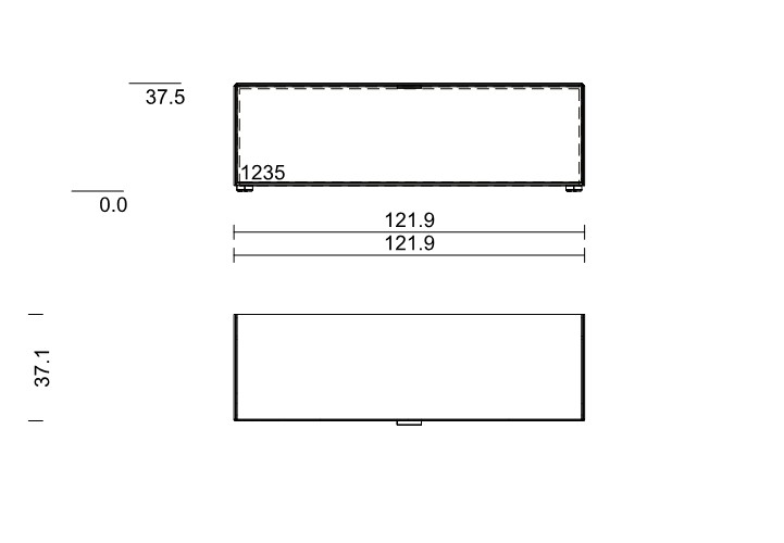 Maßzeichnung eines Lowboards vor weißem Hintergrund