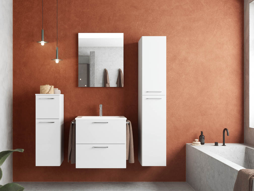 Badezimmermöbel-Set 3 Schränke weiß mit Waschtisch und Spiegel nobilia 