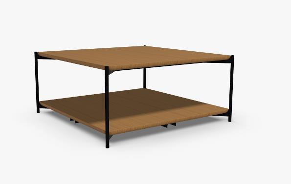 freistil 188 - Couchtisch | Eiche massiv | 75 x 75 cm, Höhe 35 cm Zweistöckiger Couchtisch mit schwarzem Metallgestell und Holzböden
