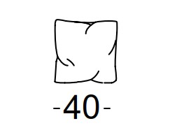 Illustration eines Kissens mit Maßangabe vor weißem Hintergrund