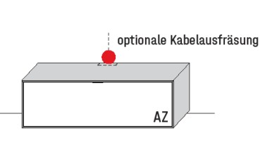 Illustration eines Lowboards und Beschriftung vor weißem Hintergrund
