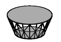 Illustration eines Couchtisches im Korbdesign vor weißem Hintergrund