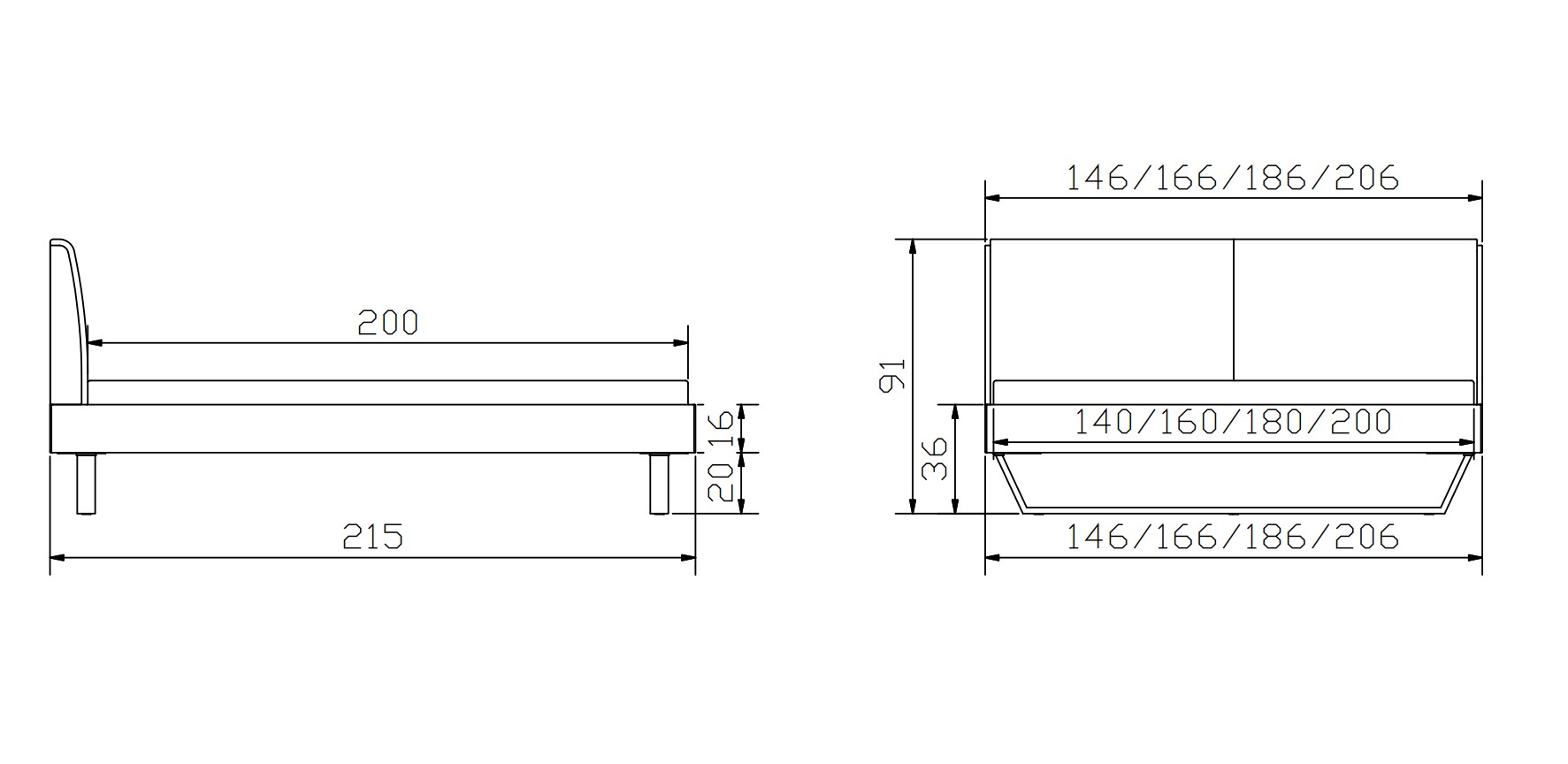 Hasena - Trento Bett Pietro | Rahmen Trento 16 | Polsterkopfteil | Metallkufen Glyd | konfigurierbar