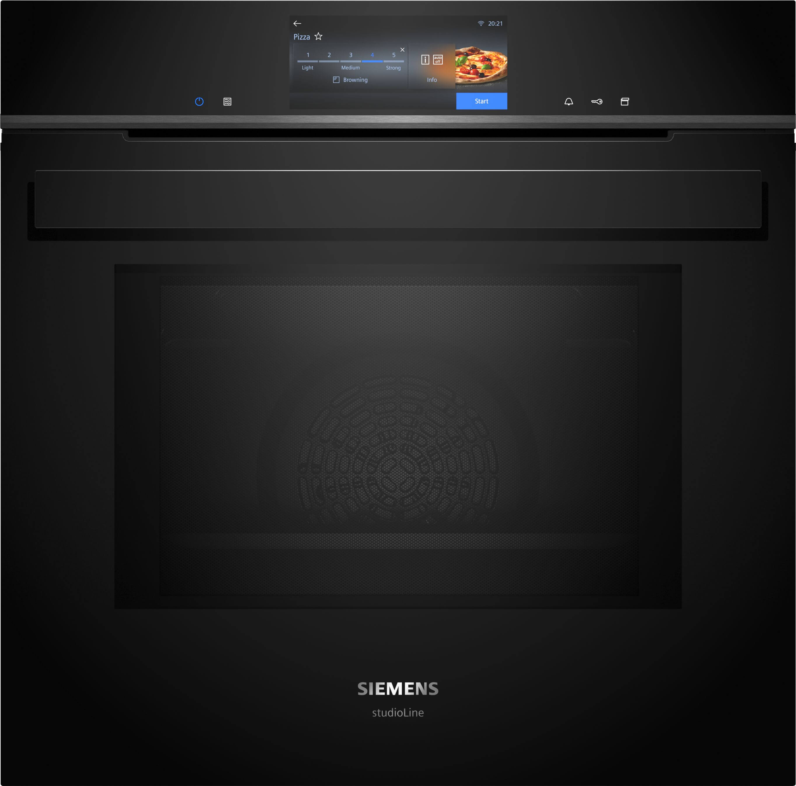 Moderner Siemens Studioline Backofen mit Touchscreen-Bedienung.