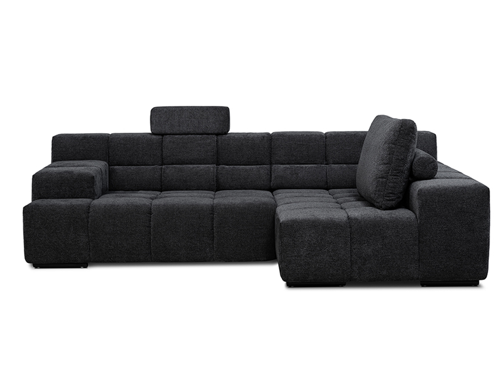 Stilvolles dunkelgraues modulares Ecksofa mit weichen, gepolsterten Sitzen und verstellbaren Kopfstützen für optimalen Komfort im Wohnzimmer