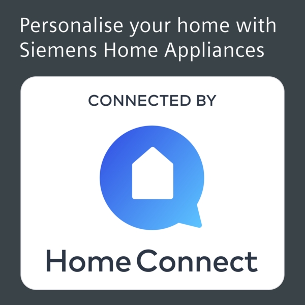 Logo von Home Connect mit Hinweis auf personalisierbare Siemens Hausgeräte