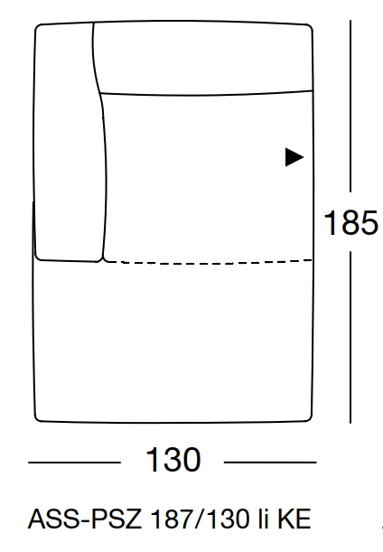 freistil Rolf Benz 187 - Abschlusssessel mit Polstersitz links | B: 130 cm | ASS-PSZ 187/130li KE Maßzeichnung eines Sofaelements vor weißem Hintergrund freistil Rolf Benz 187