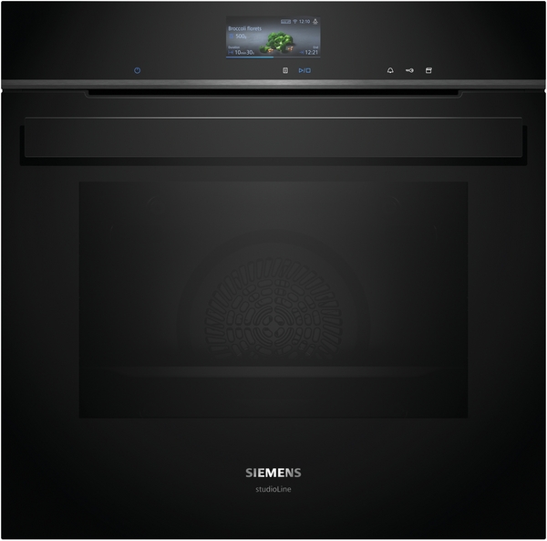 Siemens studioLine - Einbau-Backofen mit Dampfunterstützung iQ700 (60x60 cm) INKL. 5 JAHRE GARANTIE | HR976GMB1 Moderner Siemens studioLine Backofen mit integriertem Touchscreen-Display in schwarzem Design