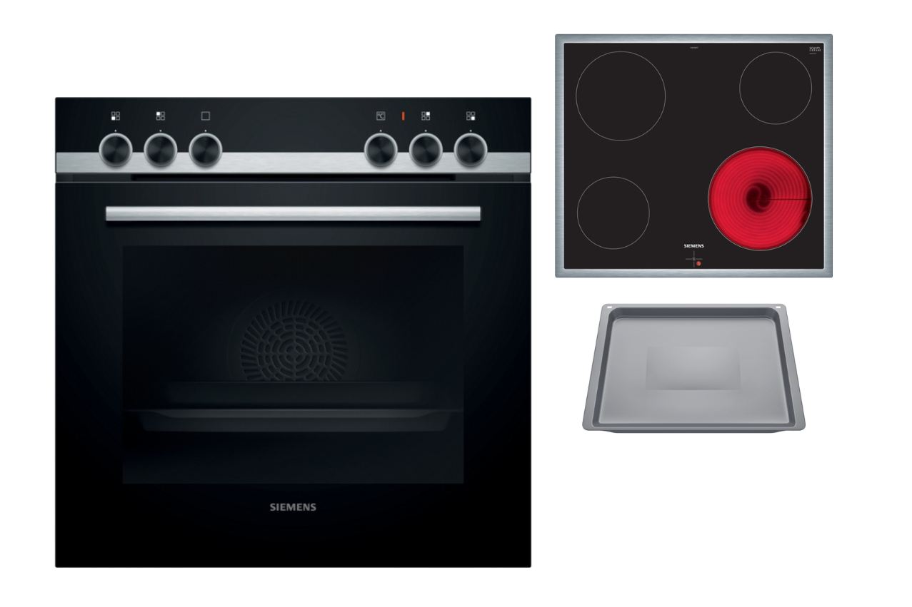 Siemens powerLine - Einbau-Herd-Set | EQ511KA02Z Einbauherd-Set von Siemens mit schwarzem Glaskeramik-Kochfeld, Backofen und Backblech