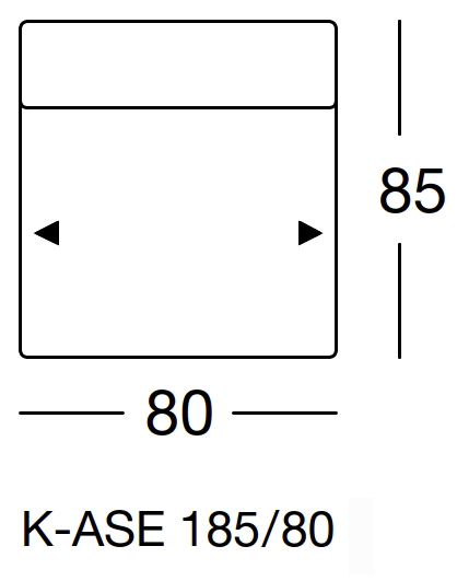 Maßzeichnung eines Sofaelements vor weißem Hintergrund freistil Rolf Benz 185