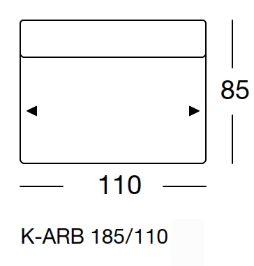 Maßzeichnung eines Sofaelements vor weißem Hintergrund freistil Rolf Benz 185