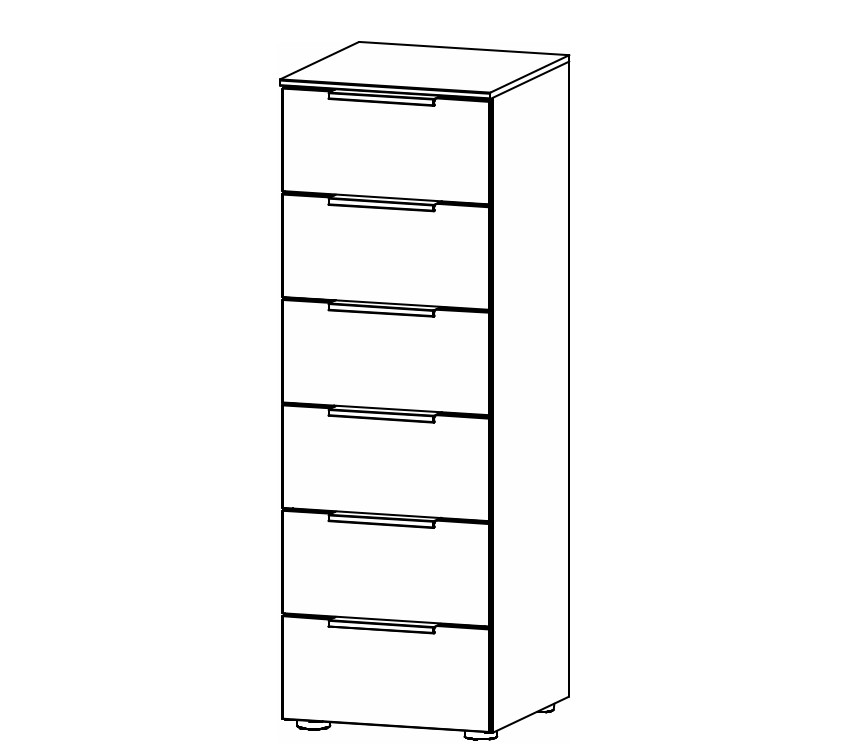 Illustration einer Kommode mit sechs Schubladen vor weißem Hintergrund
