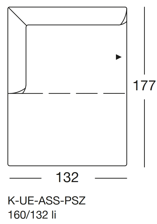Maßzeichnung eines Sofaelements vor weißem Hintergrund freistil Rolf Benz 160