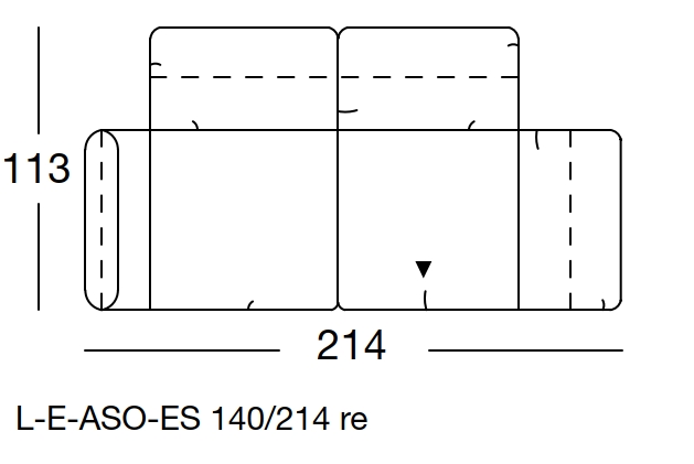 Maßzeichnung eines Sofaelements vor weißem Hintergrund freistil Rolf Benz 140