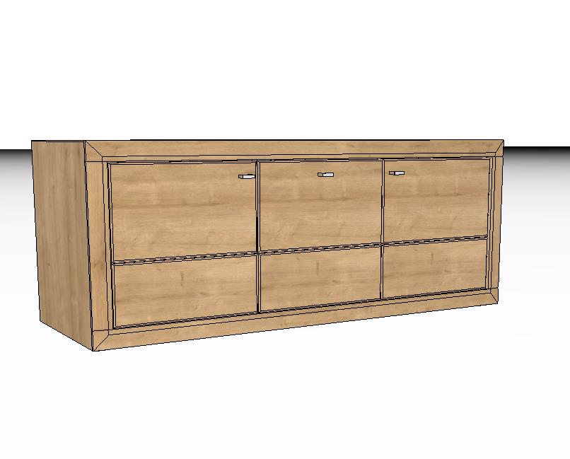 Holzschrank mit sechs Fächern und eleganter Vorderansicht