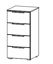Illustration eines Nachttisches mit vier Schubladen vor weißem Hintergrund