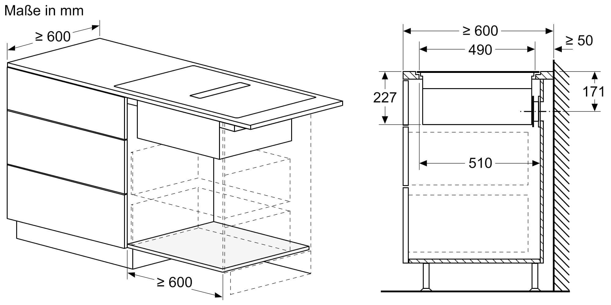 Einbauzeichnung zu Siemens Dampfbackofen ED80ABS16E.
