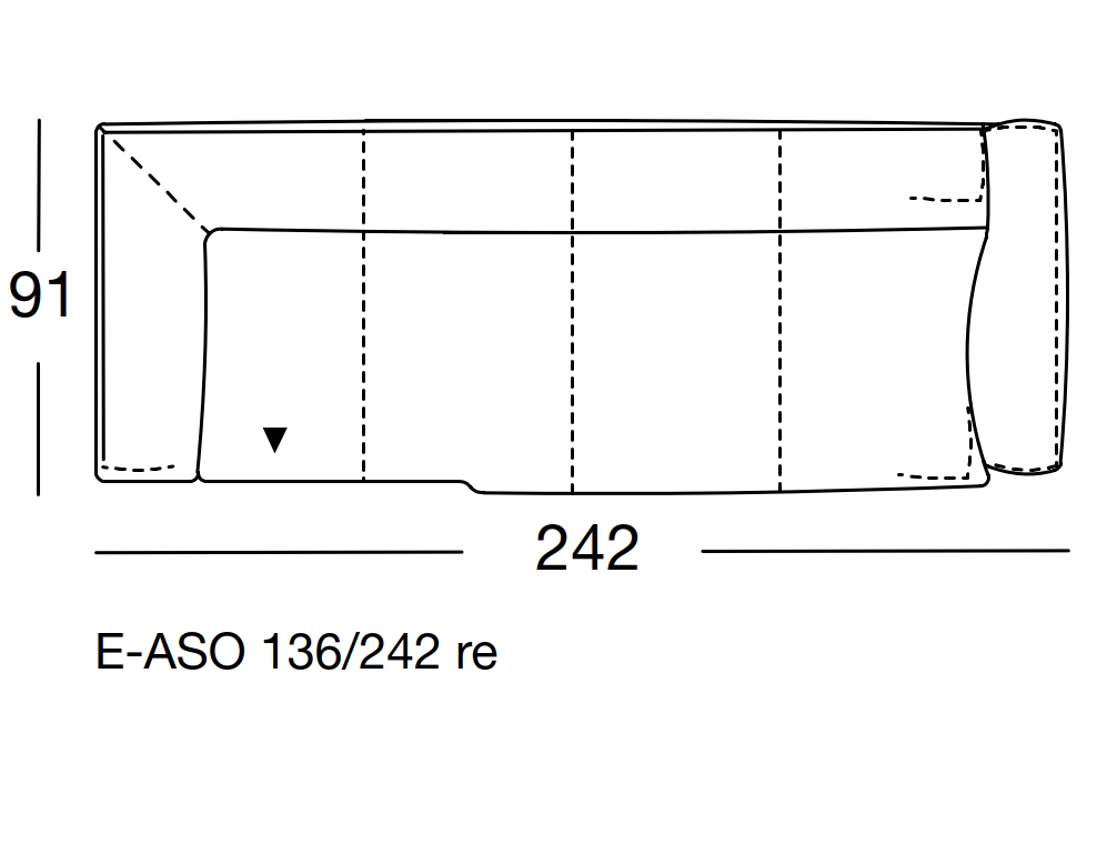 freistil Rolf Benz 136 - Eck-Anreihsofa rechts | B: 242 cm | E-ASO 136/242re Maßzeichnung eines Sofaelements vor weißem Hintergrund freistil Rolf Benz 136
