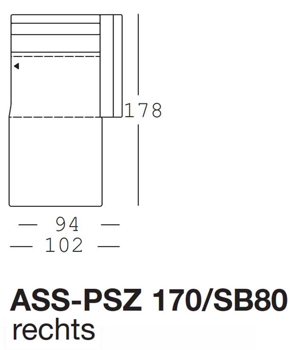 freistil Rolf Benz 170 - Abschlusssessel mit Polstersitz rechts | Sitzbreite: 80 cm | ASS-PSZ 170/SB80re Maßzeichnung eines Sofaelements vor weißem Hintergrund freistil Rolf Benz 170
