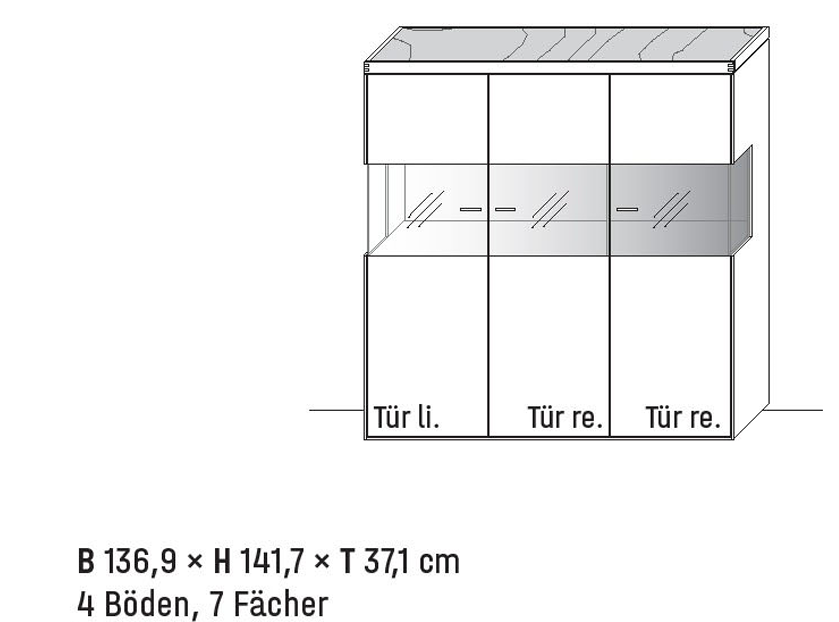 Wöstmann WM 2520 - Highboard | Type 4333 | B: 136,9 cm | Wildeiche massiv, Keramik