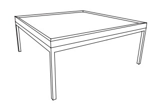 Illustration eines eckigen Couchtisches vor weißem Hintergrund