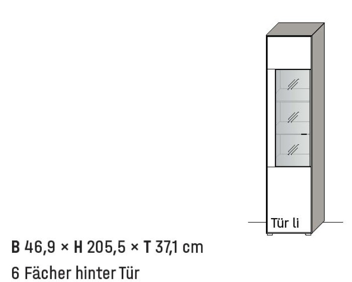Illustration einer Vitrine mit Bezeichnung vor weißem Hintergrund