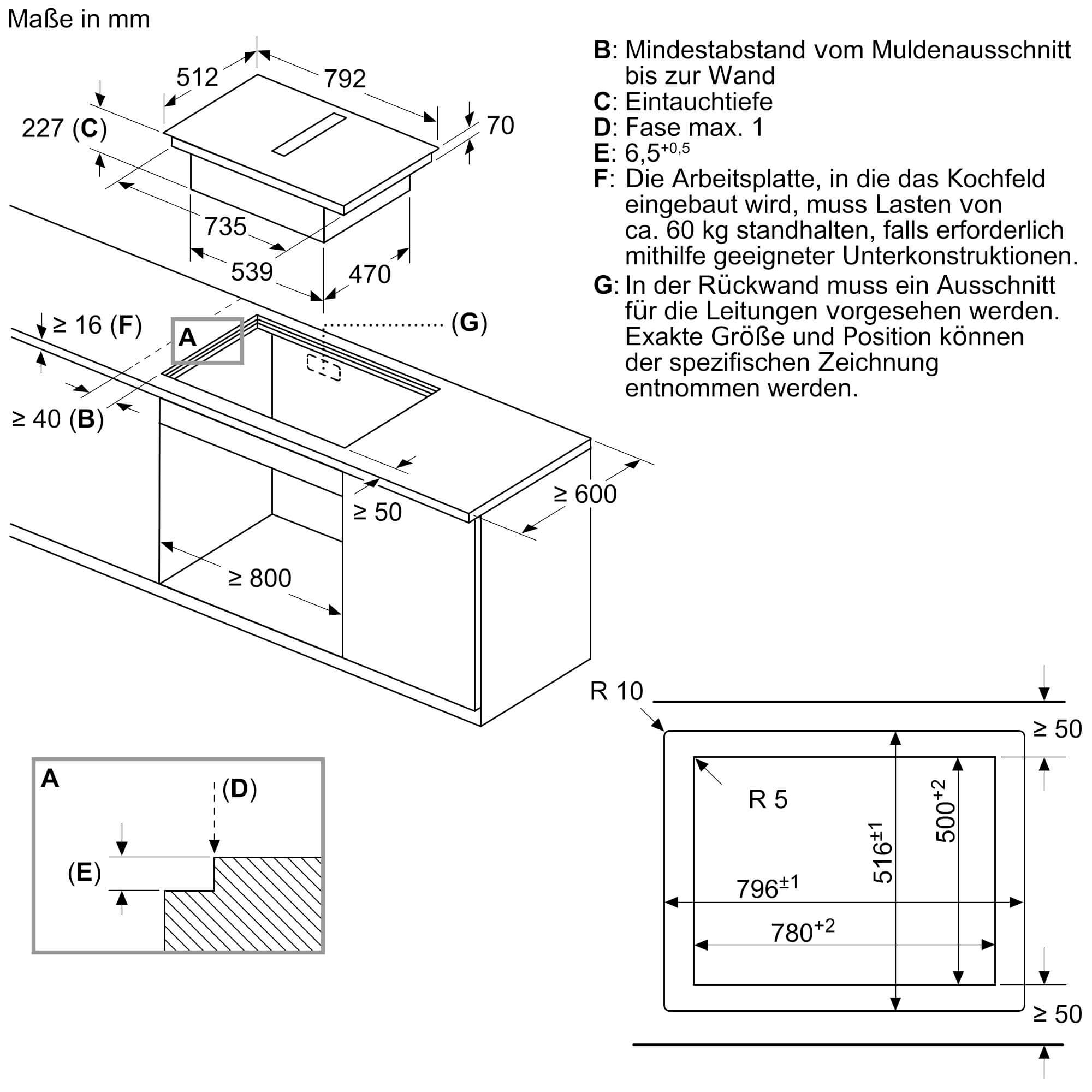Einbauzeichnung zu Siemens Dampfbackofen ED80ABS16E.