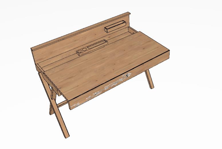 Rustikaler Holzschreibtisch mit Klappfunktion und integrierter Ablage für stilvolles Bürodesign