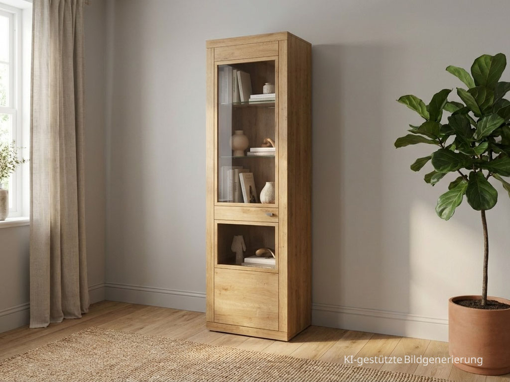 moderner brauner Schrank stilvoll dekoriert in einem hellen Raum, Bild KI generiert