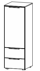 Illustration einer Kommode mit zwei Schubladen und einer Tür vor weißem Hintergrund