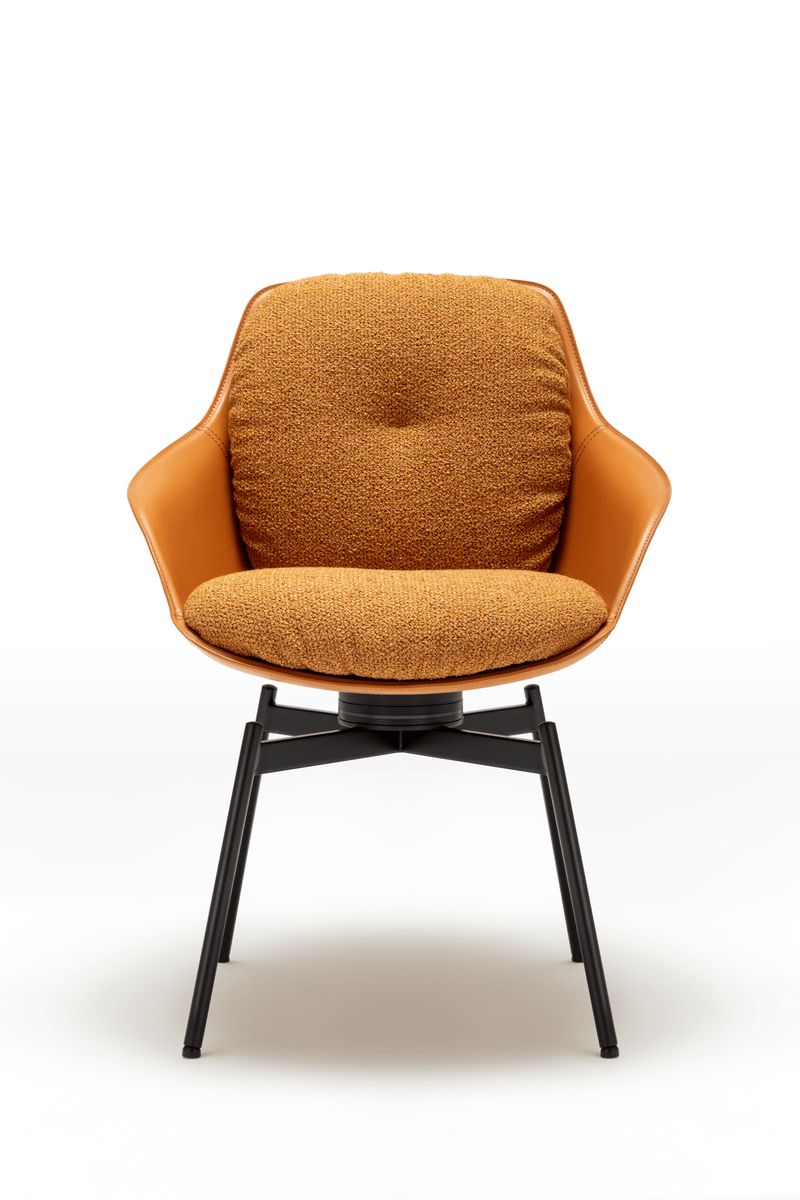 Rolf Benz. 600 | Stuhl mit Kernleder-Schale | Vierfuß Metall | mit oder ohne Drehfunktion