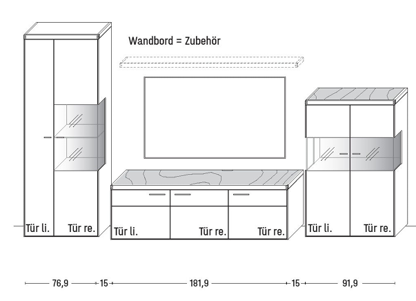 Wöstmann WM 2520 - Wohnwand | Type 0016/0116 | B: 380,7 cm | Wildeiche massiv, Keramik