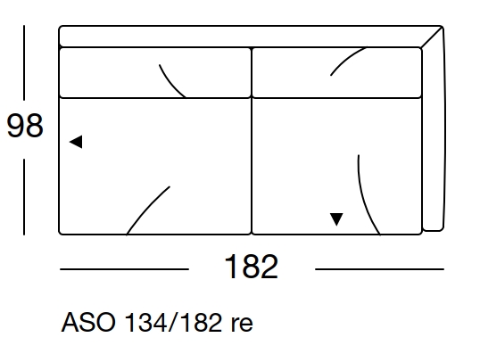 Maßzeichnung eines Sofaelement vor weißem Hintergrund freistil Rolf Benz 134 