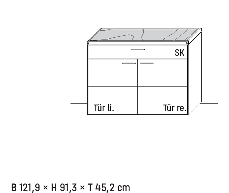 Wöstmann WM 2520 - Sideboard |  Type 2255 | B: 121,9  cm | Wildeiche massiv, Keramik