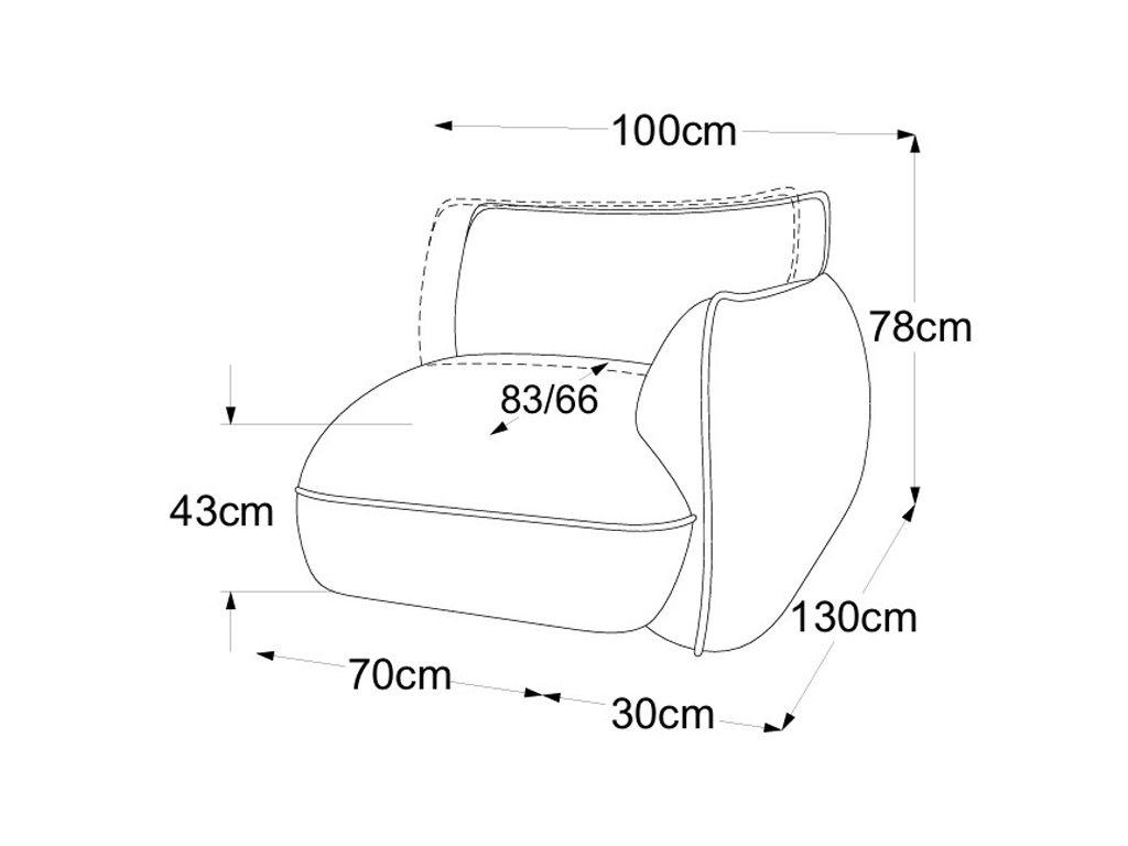designwerk Fluffy - Element 70 Armteil rechts | B: 100 cm | mit Rückenverstellung | D073120