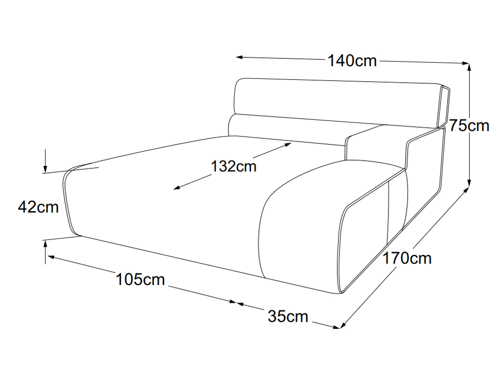 designwerk Colosseo - Recamiere Armteil rechts | B: 140 cm | ohne Funktion | D081122