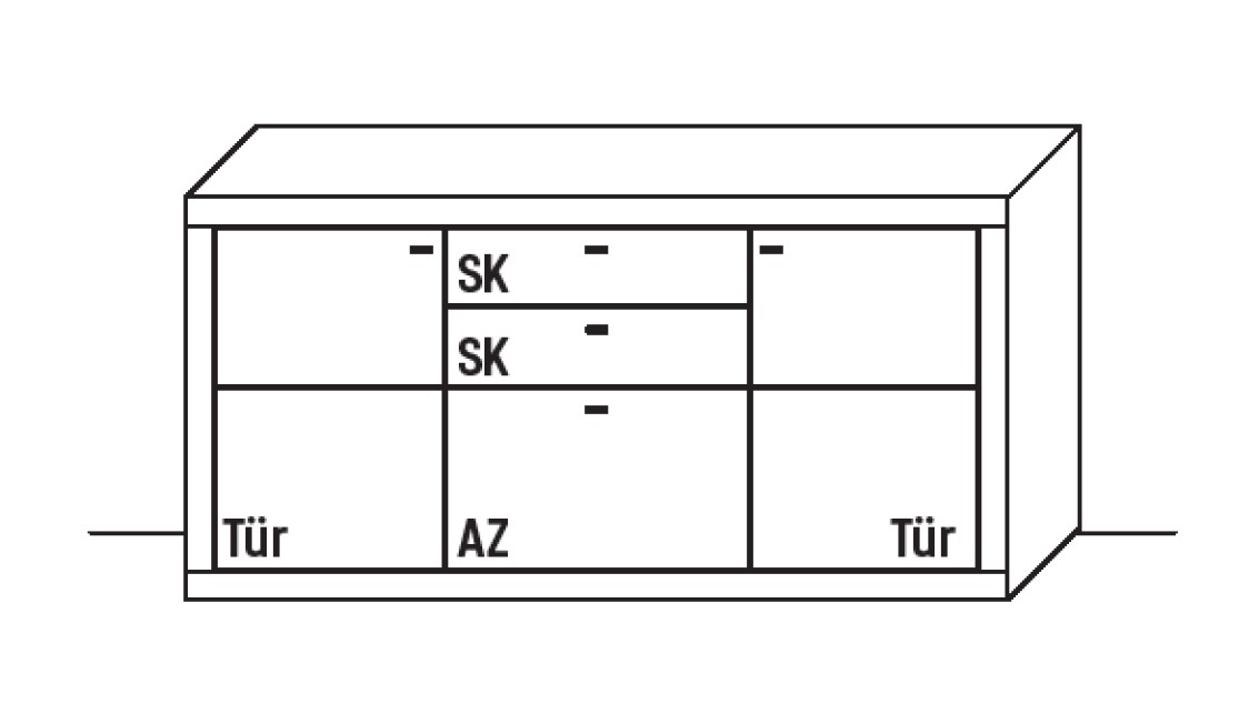 Illustration eines Sideboards vor weißem Hintergrund