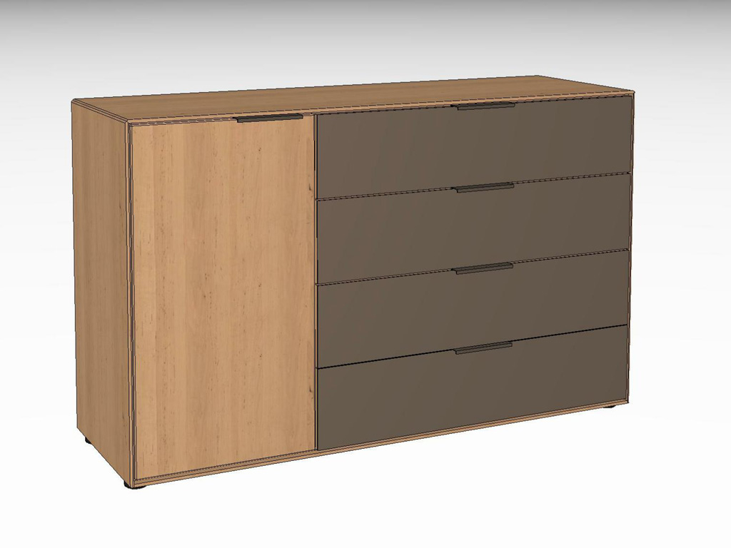 Wöstmann WSM 4400 - Kommode (2133), 4 Schubkästen, 1 Tür | Erle massiv | B: 136,2 cm | konfigurierbar Holzkommode mit vier Schubladen rechts und einer Tür links, modernes Design